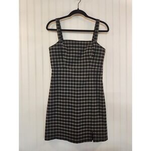 Hollister Black White Plaid Mini Tank Dress Side Slit Women Size Medium Y2K 90s